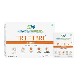 Steadfast Nutrition Tri Fibre | Water Soluble Fiber Supplement for Healthy Gut & constipation relief | Gluten Free | Probiotics & Digestive Enzymes | Unflavoured 240g (Pack of 30 Sachets)