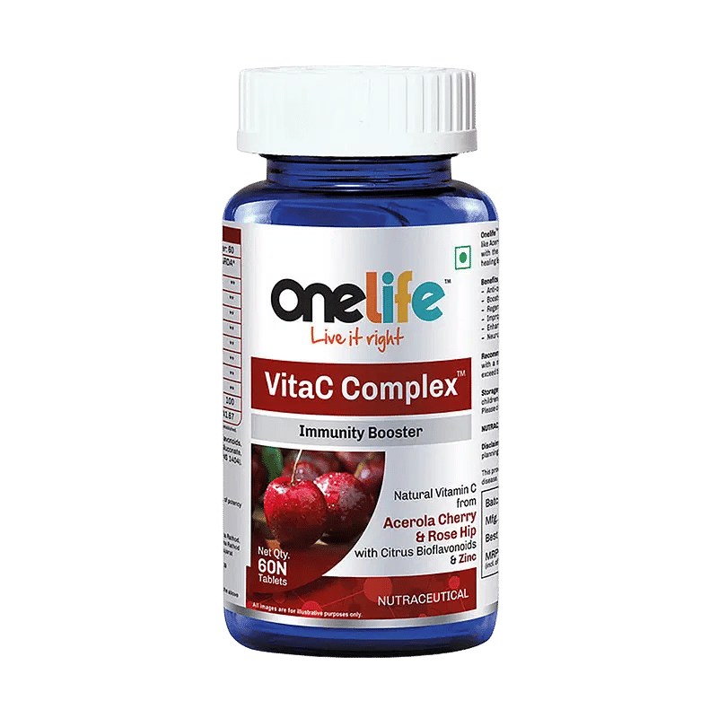 

Onelife VitaC complex: Natural Vitamin C form Acerola cherry & Rosehip with Citrus Bioflavonoids & Zinc 60 Tablets