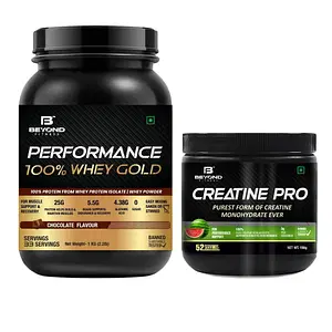 Beyond Fitness Performance 100% Whey Gold protein 2.2lbs with 25g Protein & Creatine Pro 156gm, 3g pure Creatine Monohydrate Combo