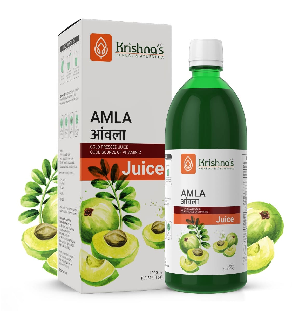 

Krishna's Amla Juice - 1000 ml | Fresh cold pressed Amla Juice | Helps Boosts Skin and Hair Health