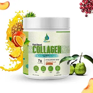 Vedapure Plant Based Skin Collagen Builder Supplement | Mixed Fruit , 210g| Skin Collagen Booster for Men & Women with Hyaluronic Acid, Biotion, Vitamin E & C | Healthy Skin, Joints, Hairs & Nails ( Pack of 1)