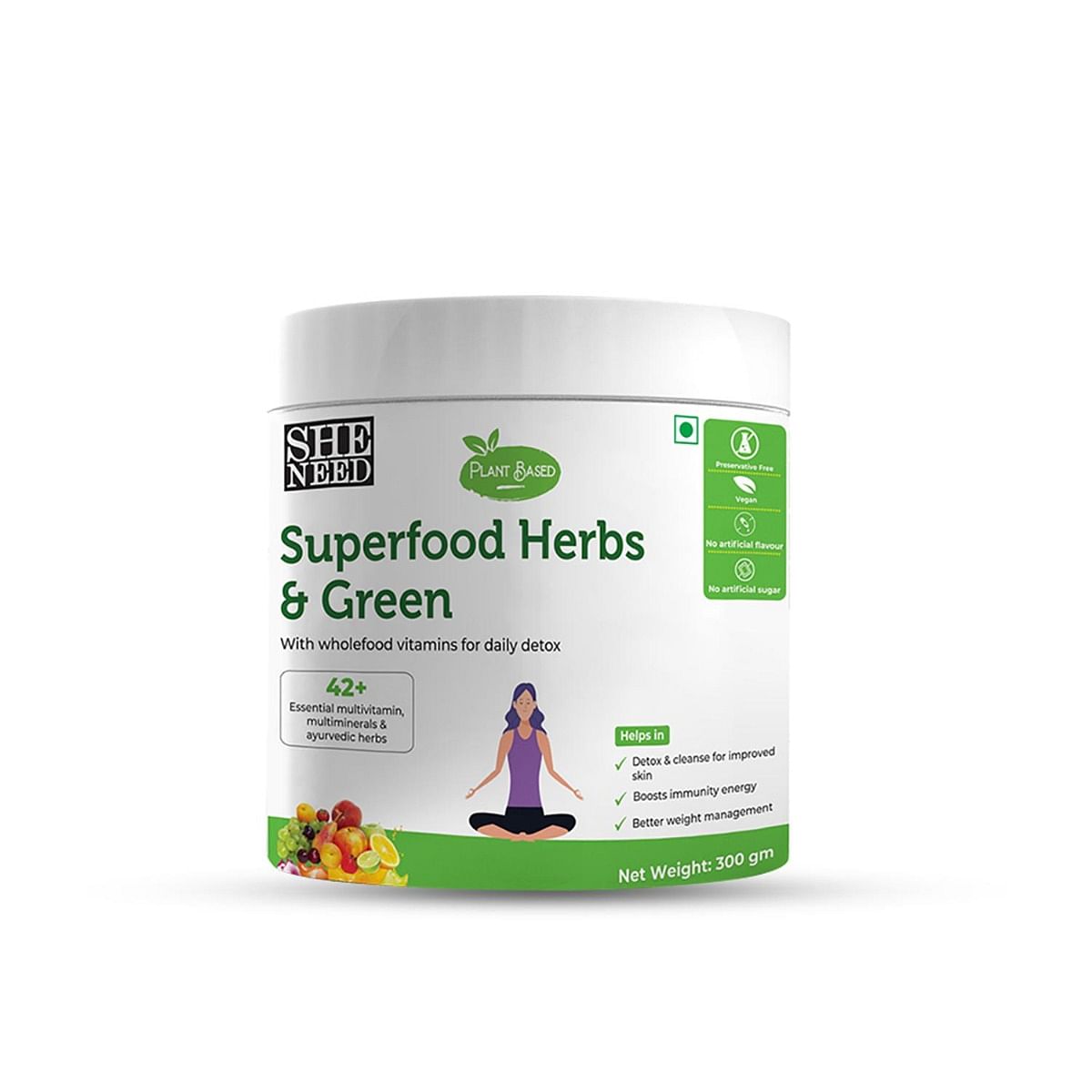 

SheNeed Superfood Greens & Herbs with 42+ Vitamins & Minerals-Better Digestion & Detox - 300gm