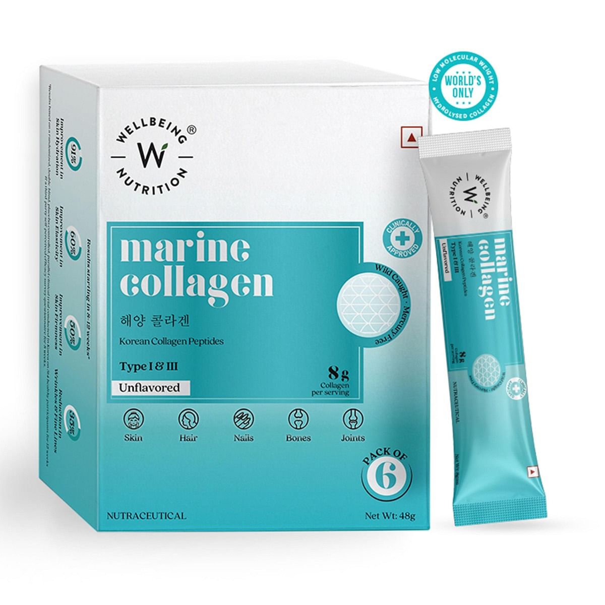 

Wellbeing Nutrition Pure Korean Marine Collagen Supplements for Women & Men | Clinically Proven Type 1 & 3 Hydrolyzed Peptides | For Anti-Aging, Ra...