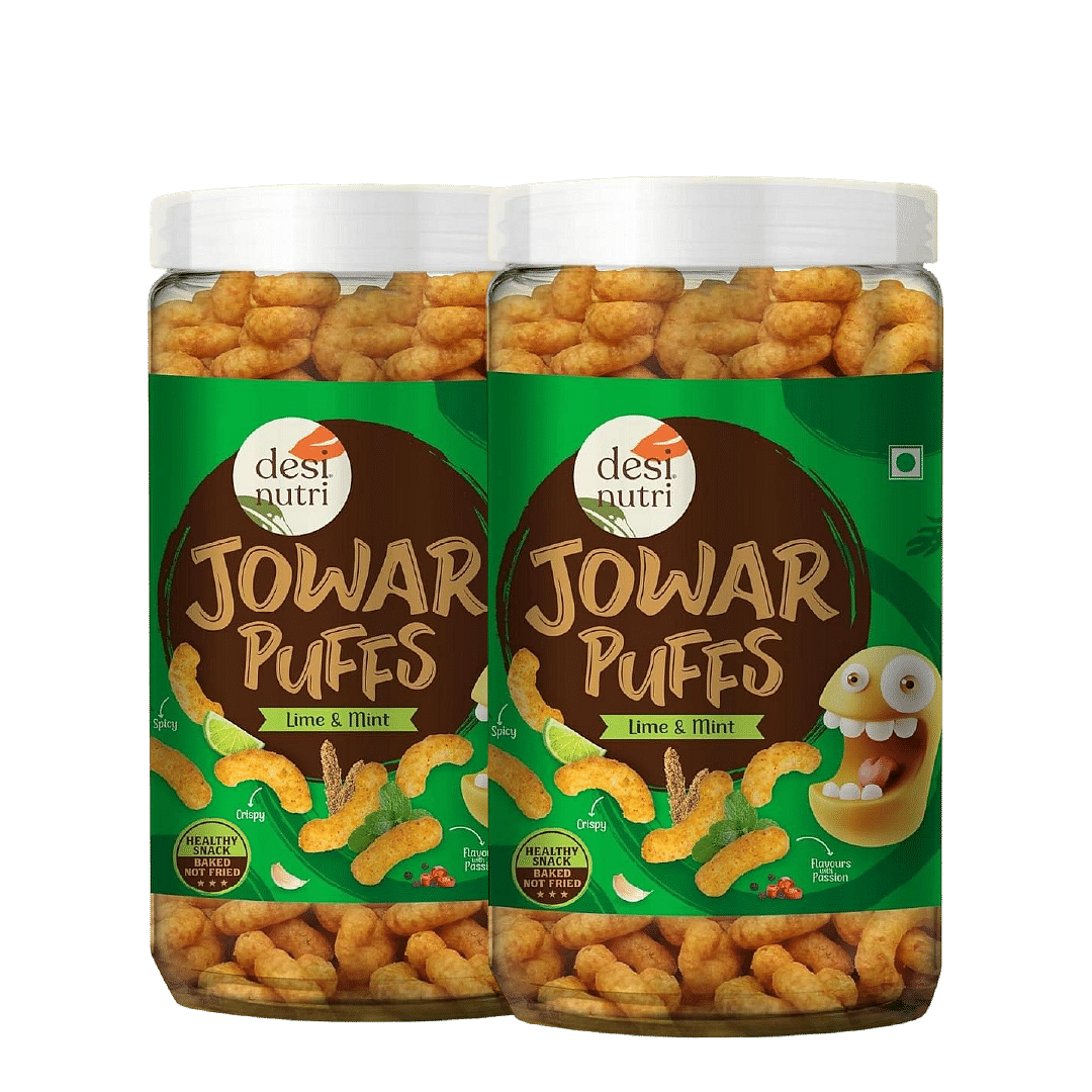 

Desi Nutri Jowar Puffs Lime&Mint 60g(Gluten Free, Baked not Fried) | Source of Iron |High in Protein | Healthy Tasty Snacks | Millet Snack | 100% V...