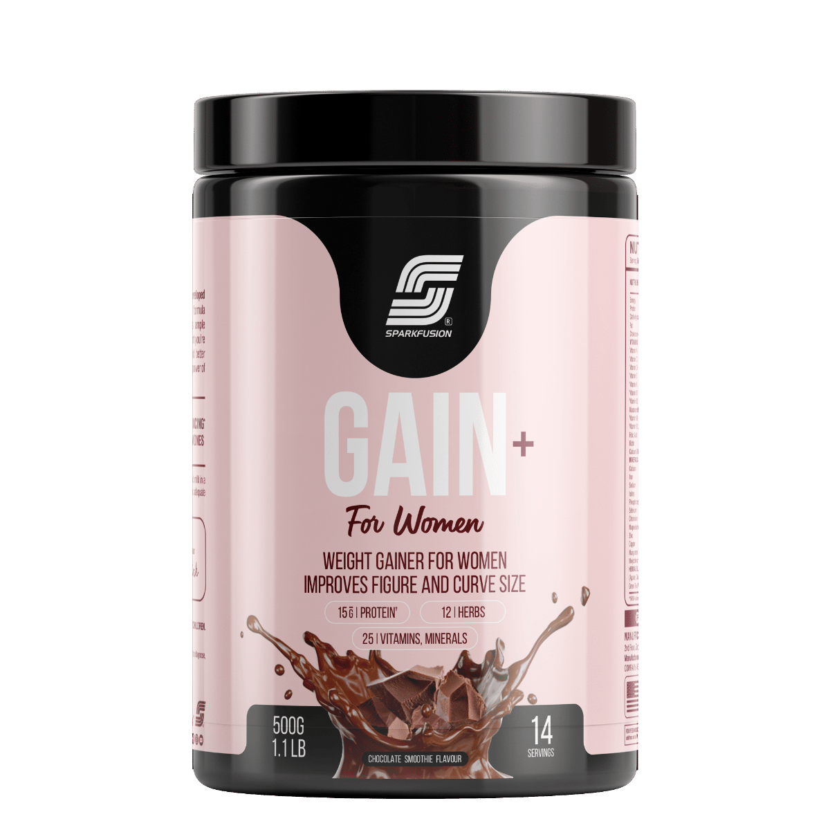 Sparkfusion Gain+ Women Weight Gainer | With Full Power 12 Herbs,Protein & Vitamins | For Improves Figure And Curve Size | Weight + Mass Gainer For Women Chocolate Smoothie