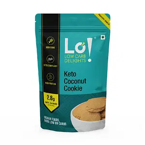 Lo! Foods - Keto Coconut Cookies (200g) | Stevia Sweetened Sugar Free Keto Cookies | Authentic Flavor and Taste Keto Biscuits | 2.8g Net Carb Keto Snacks with Zero Sugar | Low Carb Diabetic Snacks