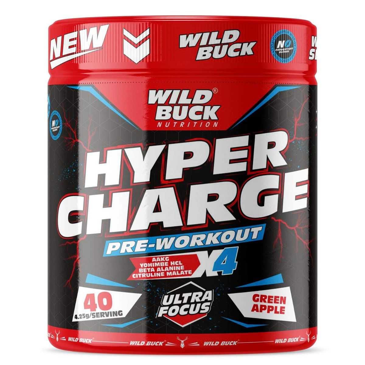 

WILD BUCK Hyper Charge Pre-X4 Hardcore Pre-Workout Supplement(170gm,Green Apple)