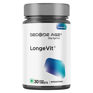 Decode Age LongeVit Supplement Slow Down Aging Improve NAD+ & Cognitive Functions | Improve Overall Stamina | Enhances recovery from DNA damage (30 Tablets)