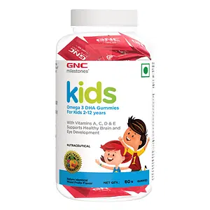 GNC Kids Omega 3 DHA Gummies For 2-12Y | 60 Gummies | Brain Development | Eye Health & Vision | Focus & Memory Retention | Immune Health | Overall Growth & Development | Mix Fruits Flavor