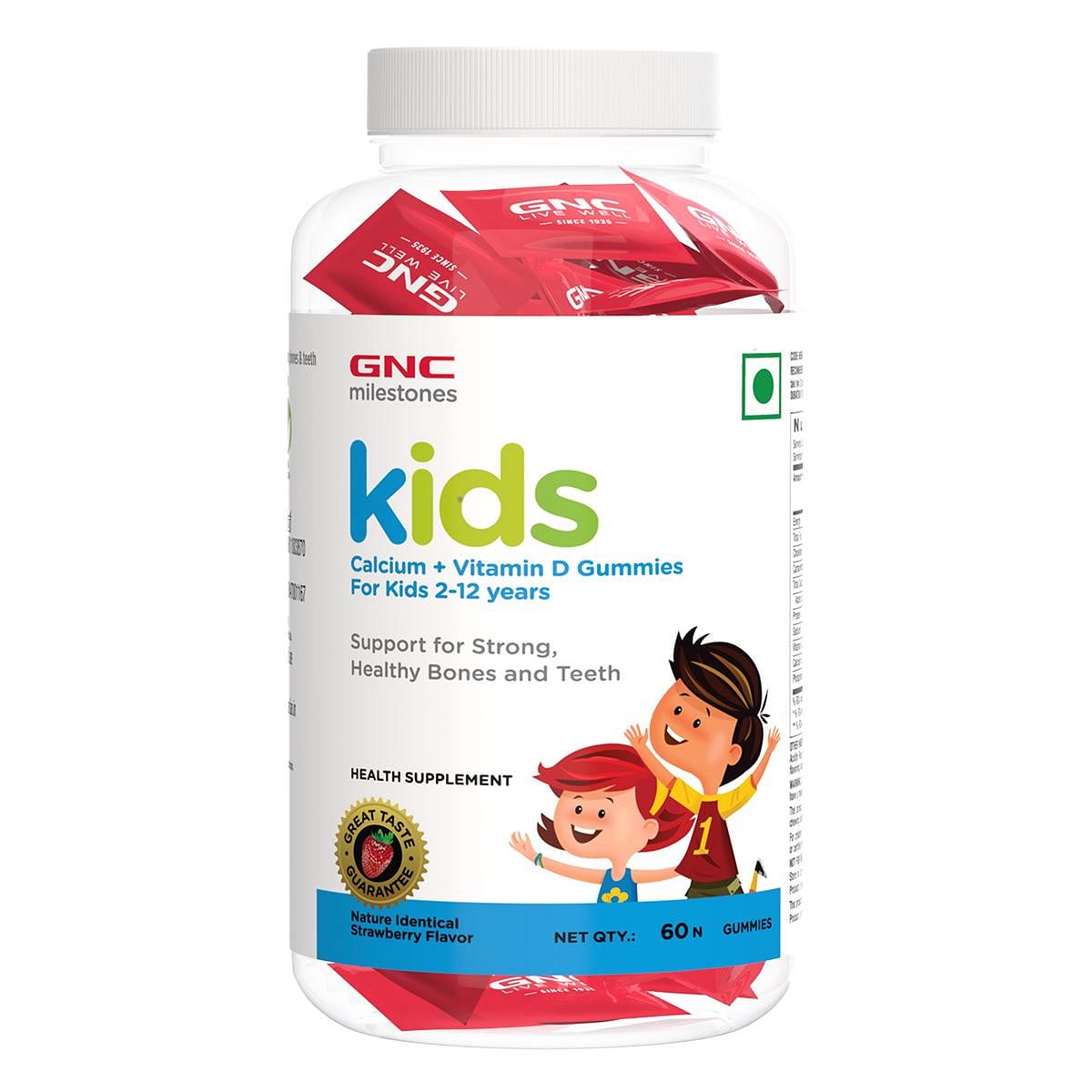 

GNC Kids Calcium + Vitamin D Gummies For 2-12Y | 60 Gummies | Stronger Bones & Teeth | Improved Muscle Functions | Better Immune Health | Overall G...