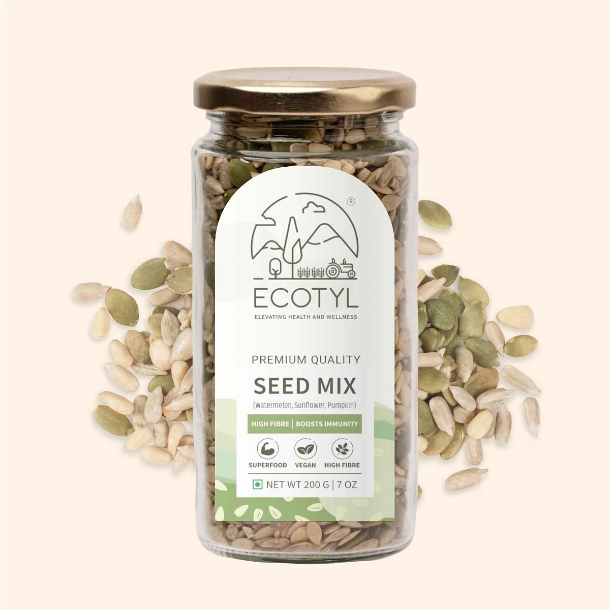 

Ecotyl Seed Mix | Sunflower, Pumpkin, and Watermelon Seeds | Unroasted | 200g