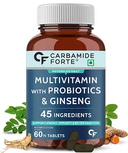 Carbamide Forte Multivitamin Tablets for Men & Women with Probiotics & Ginseng | Multivitamin supplement with 45 Ingredients - 60 Tablets