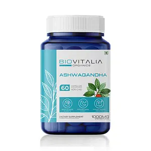 Biovitalia Organics Ashwagandha Capsules - Stress Management, Mood Enhancement, Sleep Support - 60 Veg Caps. ISO Certified | 100% Vegan Gelatin Free | USDA I HACCP