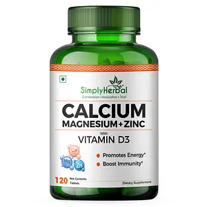 Simply Herbal Calcium Magnesium Zinc + Vitamin D3 Supplement Tablet - 120 Tablets