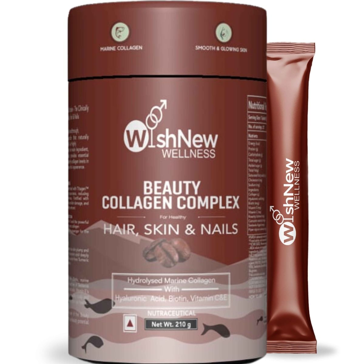 

WishNew Wellness BEAUTY COLLAGEN COMPLEX, 21 Servings | Coffee Flavor | Premium Support for Healthy Hair, Skin & Nails | 1 Sachet (10g) ServingLEX ...