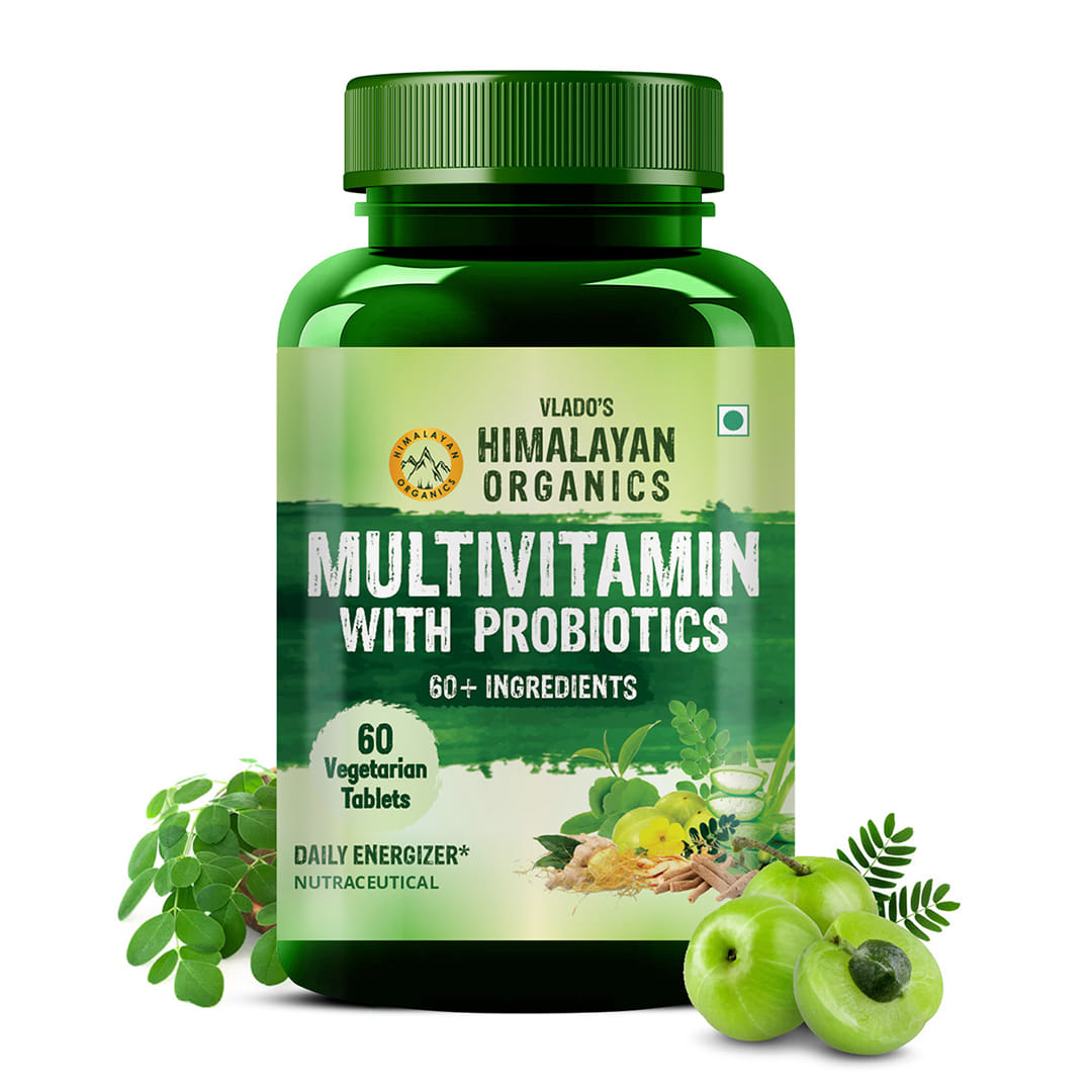

Vlado's Himalayan Organics Multivitamin with Probiotics (60 Tablets) 45 Ingredients for Men & Women with Vitamin C, D, E, B3, B12, Zinc, Giloy & Bi...