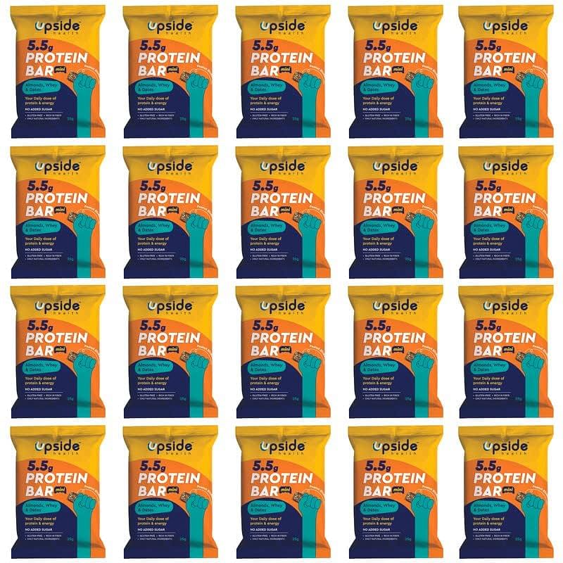 

Upside Health Protein Bar Bites (Pack of 20, 500g) - Almond, Dates, Foxtail Millets & Whey - Peanut Blueberry Flavour - No Added Sugar - Gluten Free