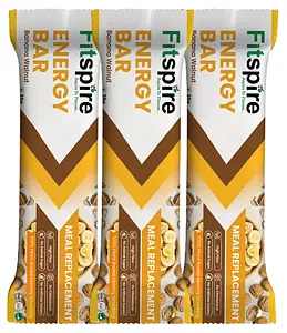Fitspire Fit Nutrition Energy Bar | Healthy Sugar Free Protein Bar with Fiber | Zero Cholesterol | Made with Almonds, Peanuts & Walnuts | Banana Chocolate, 35gm | Pack of 3