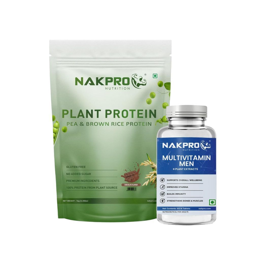 

NAKPRO Vegan Plant Protein Powder (Pea Protein & Brown Rice Protein), Chocolate - 1kg | 25.2g Protein, 4.9g BCAA | Easy To Digest | NAKPRO Multivit...