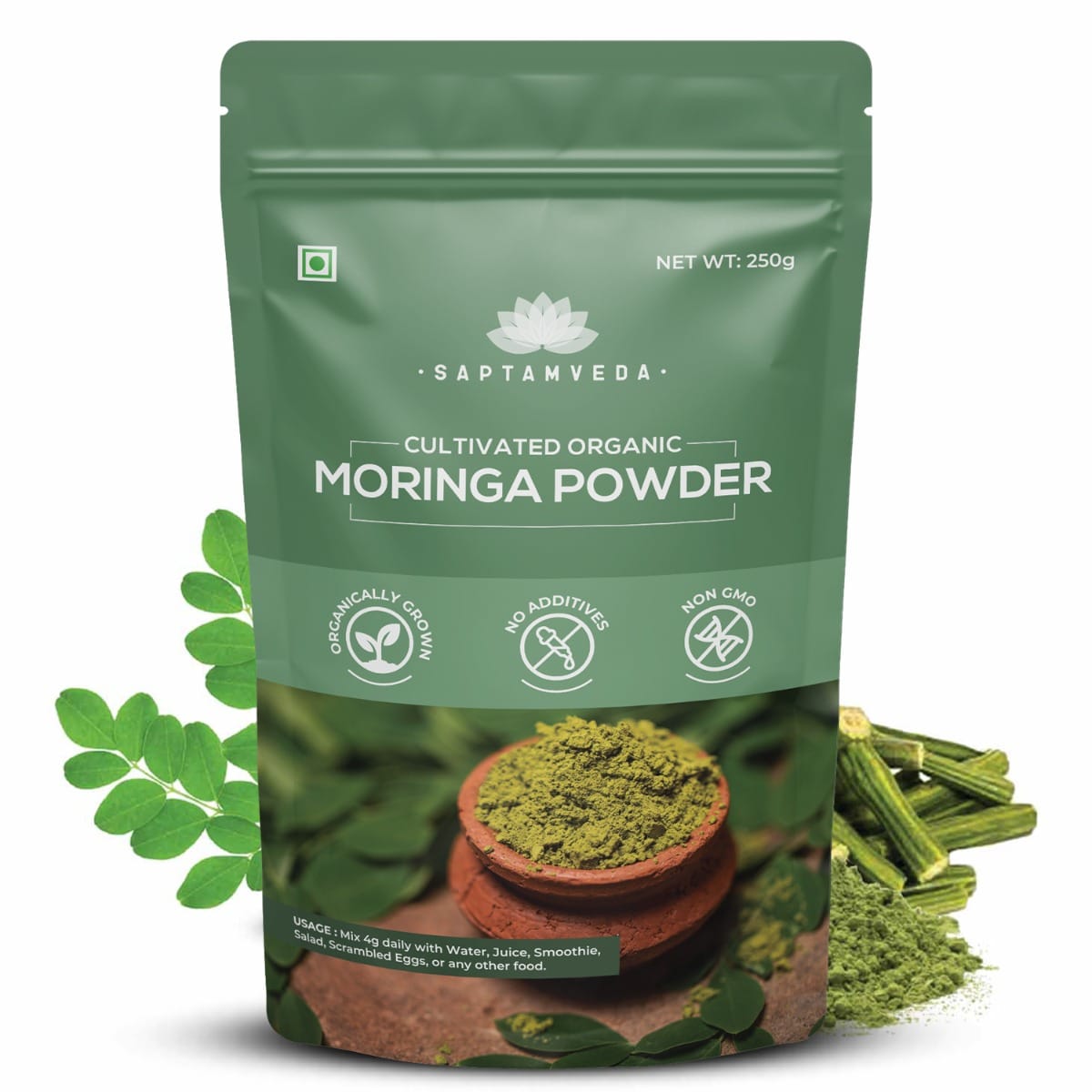 SAPTAMVEDA 100% Moringa Powder 250 Gm | Immunity Booster | Drumstick Leaf Powder | Natural Multi-vitamin | Anti-Oxidant | Good for Hair & Skin | Protein Rich