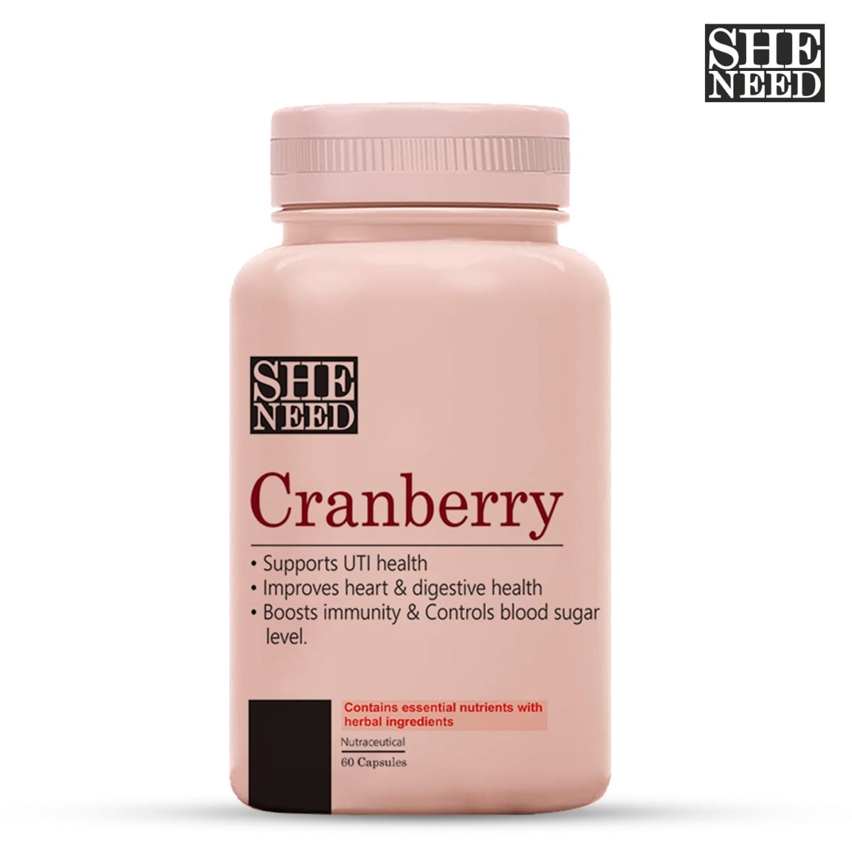 

SheNeed Crave For Cranberry Supplements (400mg) - Supports UTI & Digestive Health- 60 Capsules