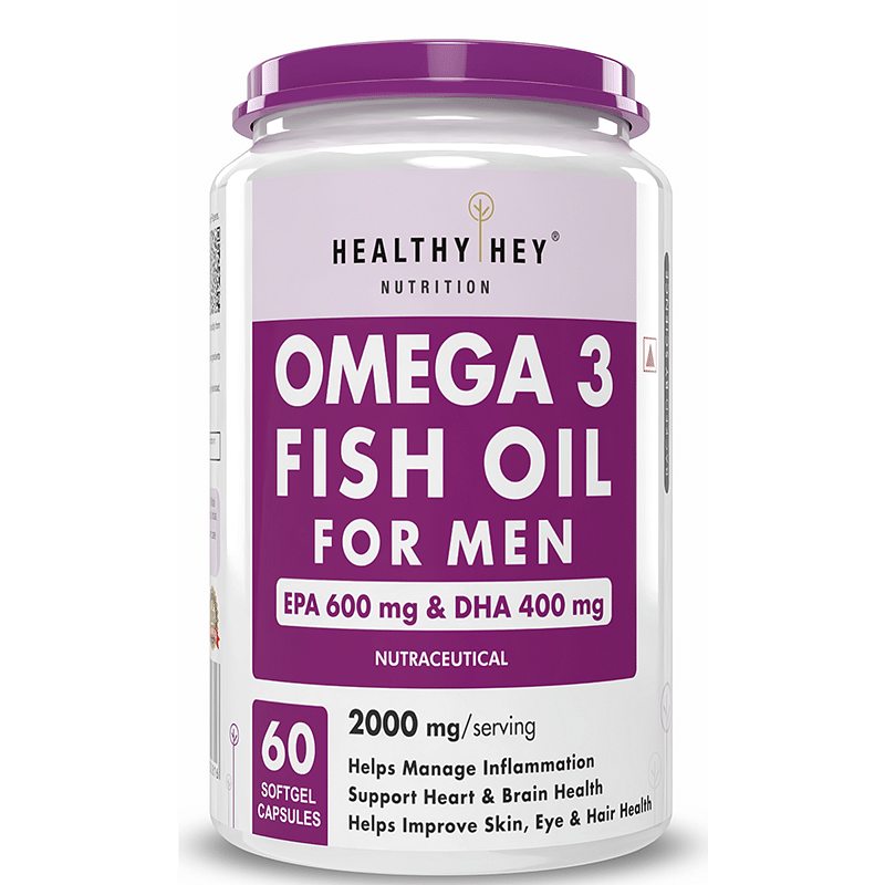 

HealthyHey Nutrition Omega 3 Fish Oil for Men - 2000 Mg/serving - 60 Softgel Capsules (600 EPA & 400 DHA)