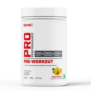 GNC Pro Performance Pre-Workout | Boosts Energy & Endurance | Improves Focus | Revs Up Recovery | USA Formulated | 1.5g L-Arginine | 3.5g Beta-Alanine | 0.2g Caffeine | Fruit Punch | 360 g