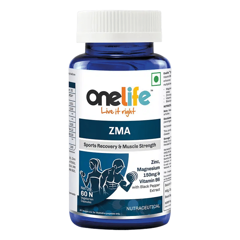 

Onelife ZMA : Supports Nighttime Recovery & Sports Recovery Supplement (Zinc, Magnesium And Vitamin B6 With Black Pepper Extract For Better Absorpt...