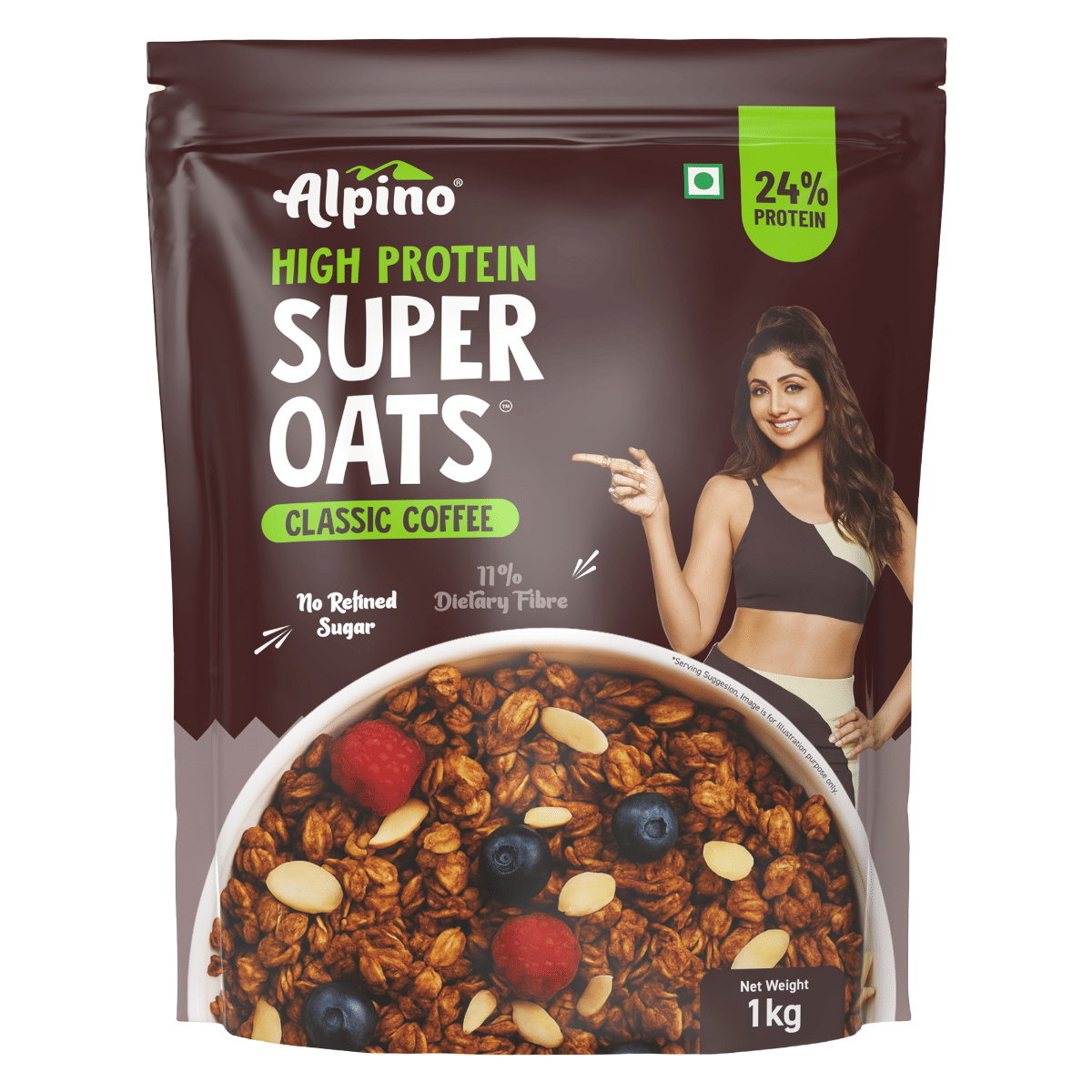 

ALPINO 24g High Protein Super Oats Classic Coffee 1kg - Rolled Oats, Natural Peanut Butter, Coffee Extract, Jaggery Powder - Source of Dietary Fibr...