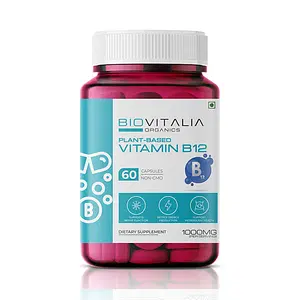 Biovitalia Organics Plant-Based Vitamin B12 Capsules - Support Nerve Function & Energy Metabolism - 60 Veg Caps, ISO Certified | WHO GMP Animal Cruelty-Free | 100% Vegan Gelatin Free | USDA I HACCP