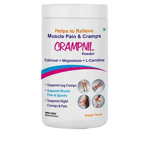 Westcoast Crampnil Powder | Orange Flavour| helps to relieve muscle pain , joint pain & cramps Calcium + Magnesium + L-Carnitine| 180GM