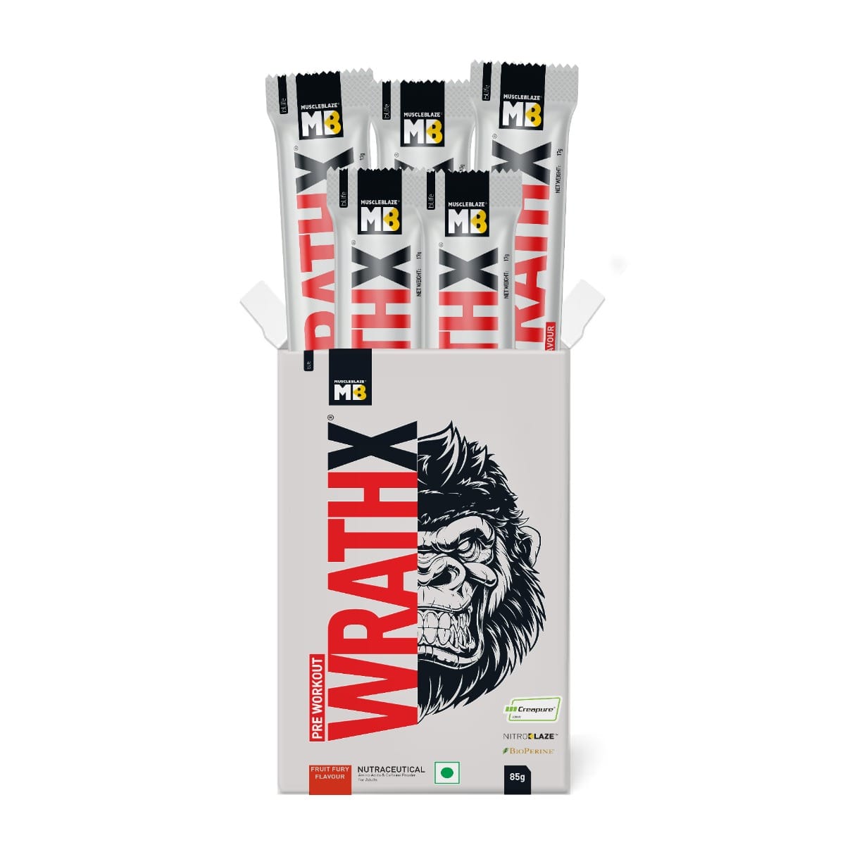

MuscleBlaze Pre Workout WrathX with Creapure®️, enXtra, & BioPerine (Fruit Fury, 5x17g)
