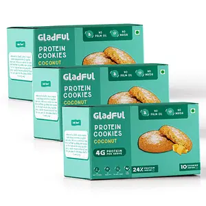 Gladful Coconut Protein Cookies Made with Wholewheat Atta & Butter - Pack of 3