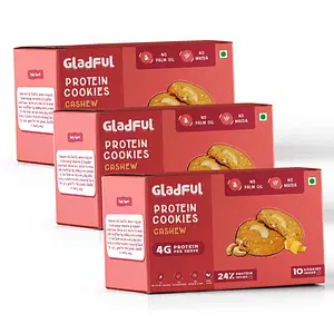 Gladful Cashew Protein Cookies Made with Wholewheat Atta and Butter - Pack of 3