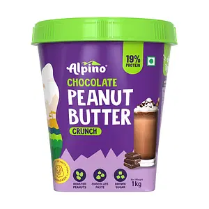 Alpino Chocolate Peanut Butter Crunch 1 KG | 19% Protein | Made with Roasted Peanuts, Chocolate Paste, Brown Sugar & Sea Salt | Plant Based Protein Peanut Butter Crunchy