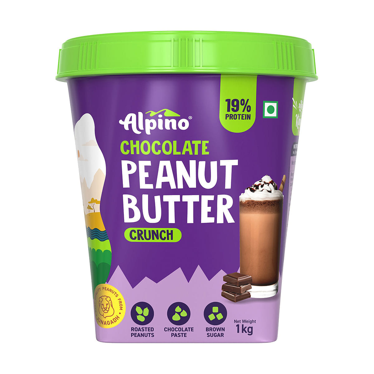 Alpino Chocolate Peanut Butter Crunch | 19% Protein | Made with Roasted Peanuts, Chocolate Paste, Brown Sugar & Sea Salt | Plant Based Protein Peanut Butter Crunchy