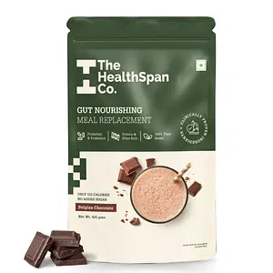 The Healthspan Co. | Gut Repair Meal Replacement Drink | Only 122 Calories | Pro/Prebiotics | Plant Based Protein | No Added Sugar | 425gm | Belgian Chocolate
