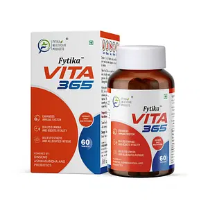 Fytika Vita 365|Multivitamin for Men & Women With Probiotics Vitamin B12, C, D3, E, Zinc, Biotin, Mineral, Ginseng & Ashwagandha|Enhances Energy, Immunity, Hair & Skin|60 Tablets