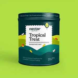 Nectar Superfoods Freeze Dried TROPICAL TREAT Smoothie Mix | MANGO, PINEAPPLE & COCONUT Fruit Powder | No Sugar, No Preservatives, 100% Natural, Vegan & Gluten Free | 300 gram Tin | 12 servings