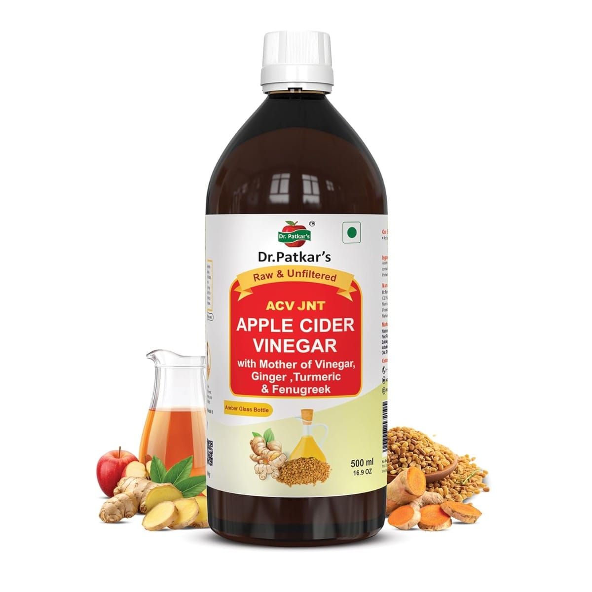 

Dr Patkar’s Apple Cider Vinegar With Ginger, Turmeric And Fenugreek 500 ml