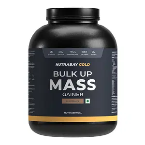 Nutrabay Gold Bulk Up Mass Gainer, Carbs to Protein Blend (3:1), 30g Protein with Digestive Enzymes, Vitamins & Minerals, Weight Gain Supplement  - 3kg, Chocolate