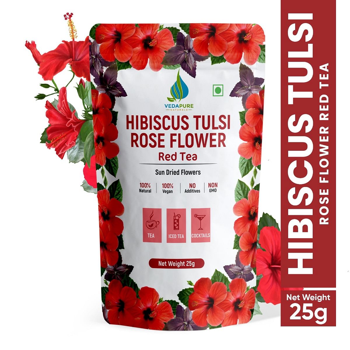 

VEDAPURE Natural Original & Pure Red Tea | Hibiscus Tea | With Hibiscus Tulsi Rose Flower | Used For Iced Tea Cocktails | Herbal Tea for Weight Los...