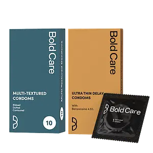 Bold Care Multi textured condoms + Ultra Thin Delay Condoms - Super Saver pack - Designed to fit perfectly - Paraben free (Pack Of 2)