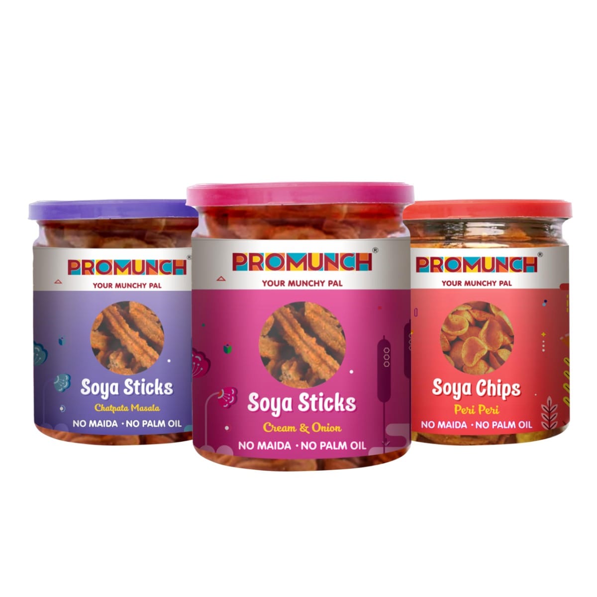 

PROMUNCH Soya Sticks (Chatpata Masala, Cream Onion) | Soya Chips (Peri Peri) | Crispy snacks | Namkeen savoury chips | No Palm Oil And Maida | Comb...