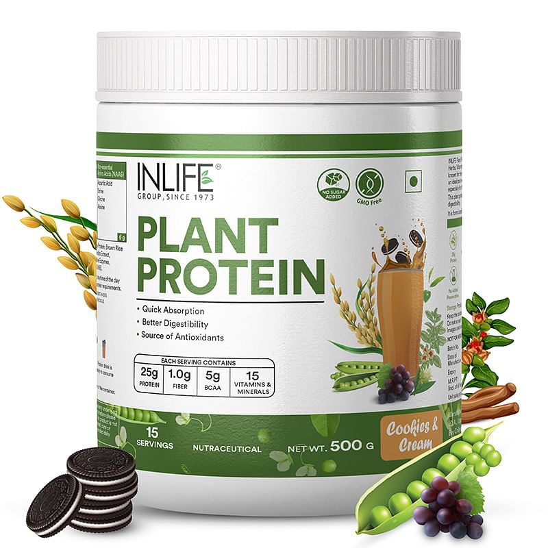 

INLIFE Vegan Plant Based Protein Powder 24g Protein (Pea & Brown Rice) 5g BCAA 1.8g Fiber with Ashwagandha Green Tea & Grape Seed Digestive...