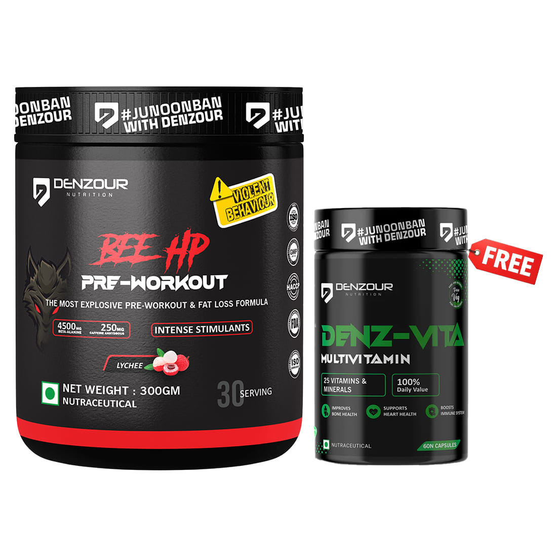 Bee-Hp Pre Workout 300g Lychee Flavour + Free Multivitamin 60 Veg Capsules