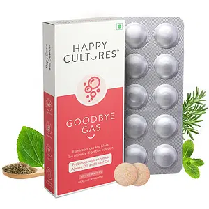 Happy Cultures Goodbye gas for gas, Bloating & indigestion, helps in digestion, mint flavour chewables, easy to carry, 30 chew mints