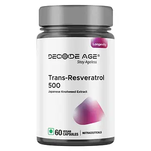 Decode Age 99.5% Pure Trans Resveratrol 500mg Supplement Slow down Aging, Anti-Inflammatory,Improves Metabolism and Heart health with Enhanced Absorption Anti-aging (60 Veg Capsules)