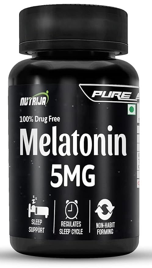 

NutriJa Melatonin 5MG Supplement | Promotes Restful Sleep, Regulates Sleep Cycle | Non- Habit Forming & 100% Drug Free (60 Capsules)