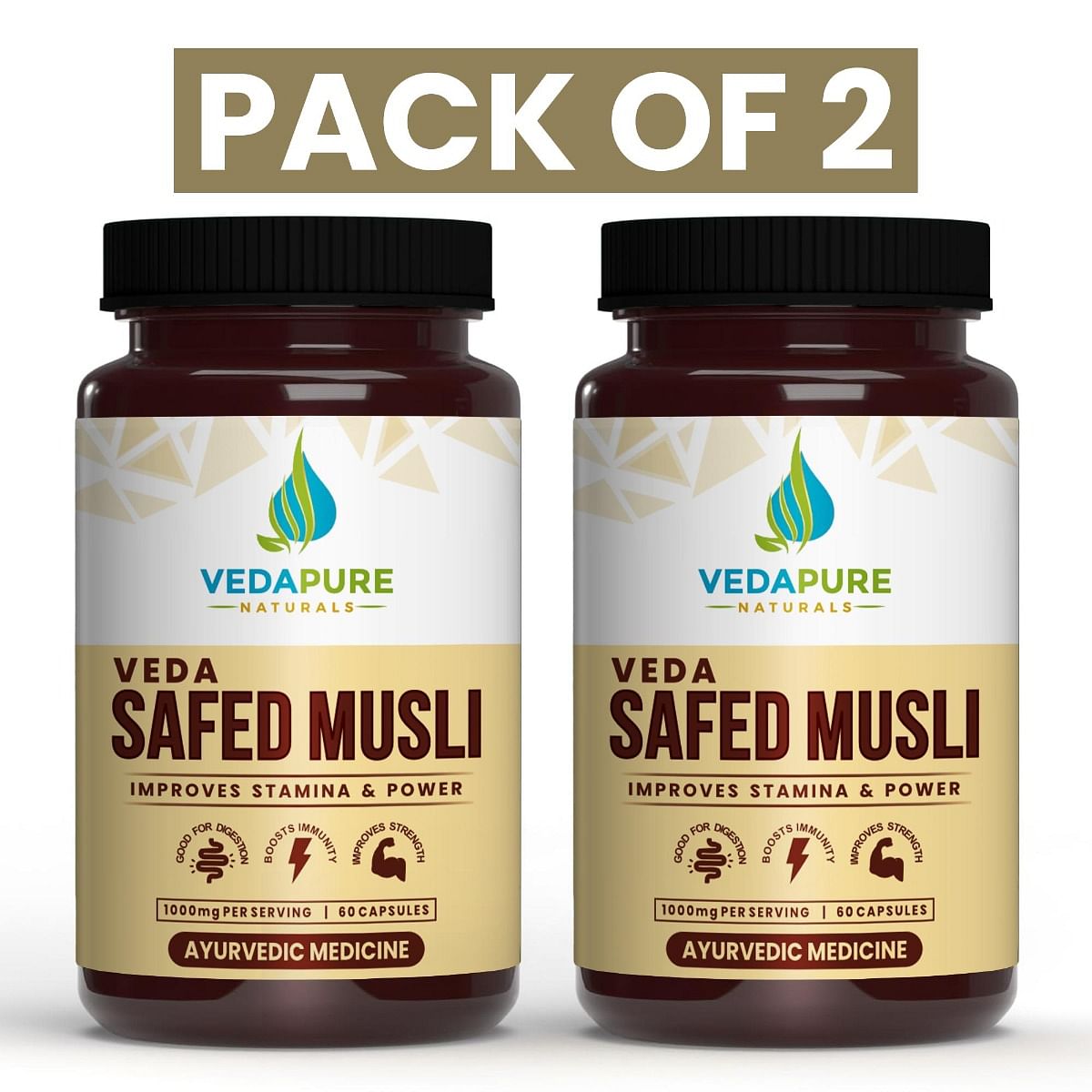 

VEDAPURE Veda Safed Musli Capsule Helps in Muscle Mass, Sports Performance, Bones & Joints Boosts Energy, Immunity & Stamina 1000mg/Serving - 60 Ca...